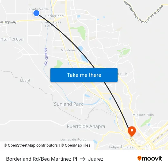 Borderland Rd/Bea Martinez Pl to Juarez map