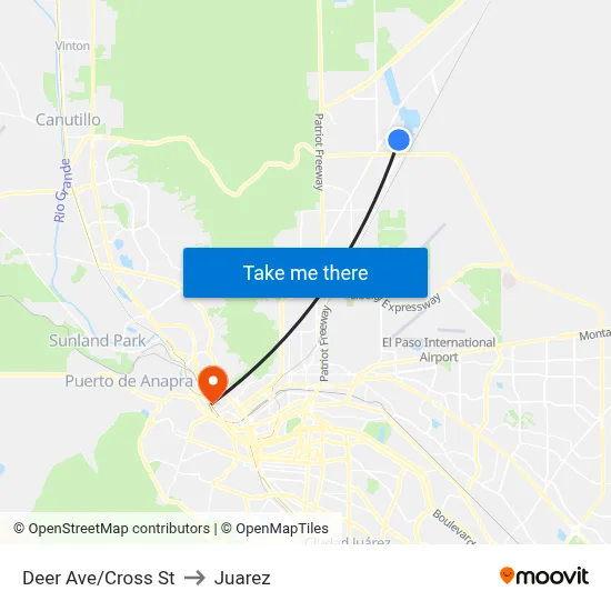 Deer Ave/Cross St to Juarez map