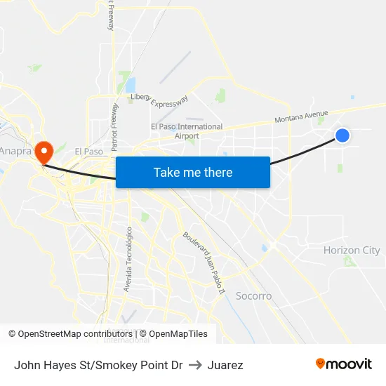 John Hayes St/Smokey Point Dr to Juarez map