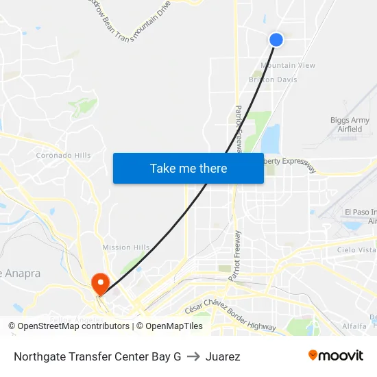 Northgate Transfer Center Bay G to Juarez map