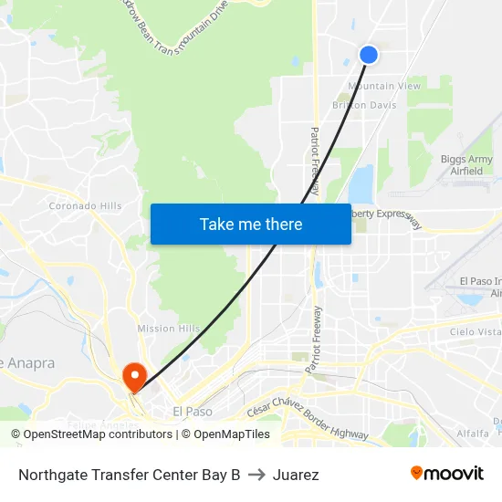 Northgate Transfer Center Bay B to Juarez map