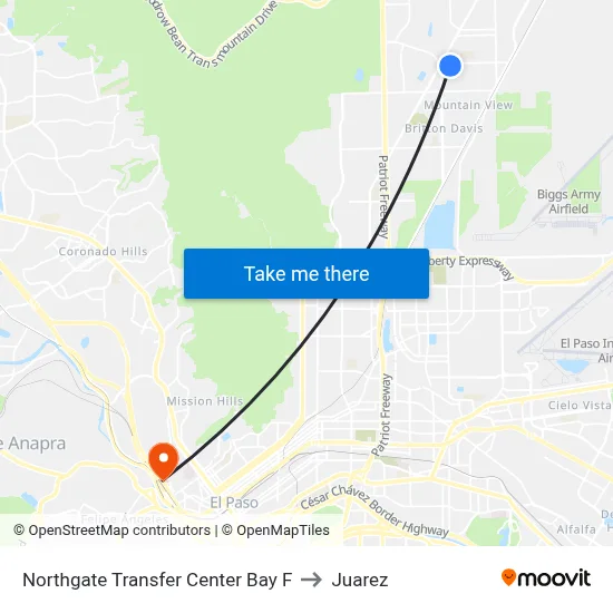 Northgate Transfer Center Bay F to Juarez map