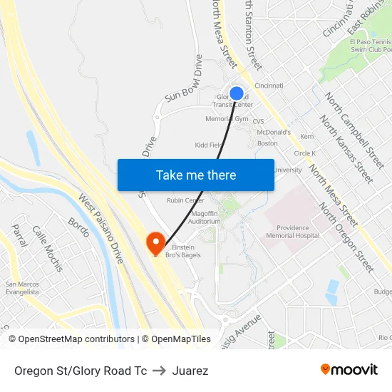 Oregon St/Glory Road Tc to Juarez map