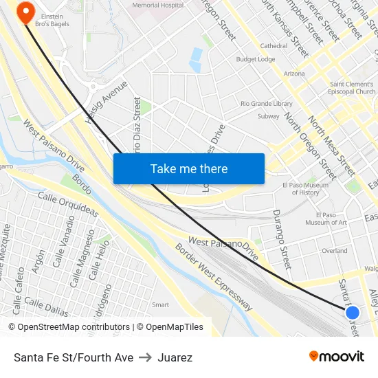 Santa Fe St/Fourth Ave to Juarez map