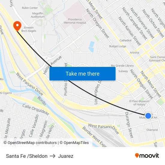 Santa Fe /Sheldon to Juarez map