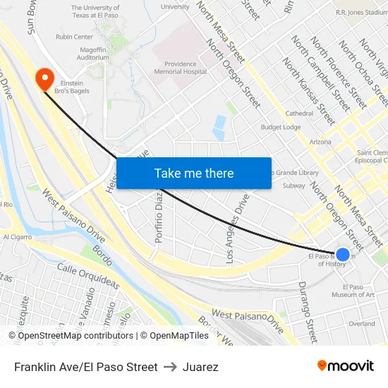 Franklin Ave/El Paso Street to Juarez map