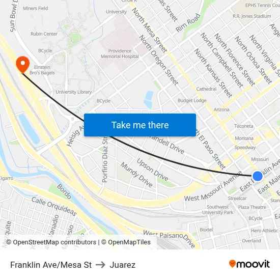 Franklin Ave/Mesa St to Juarez map