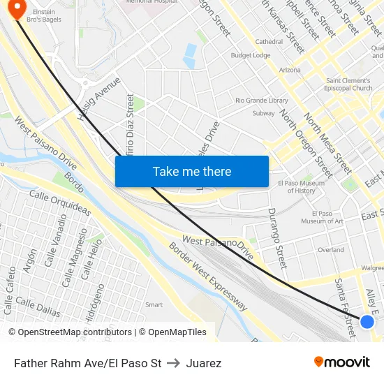 Father Rahm Ave/El Paso St to Juarez map