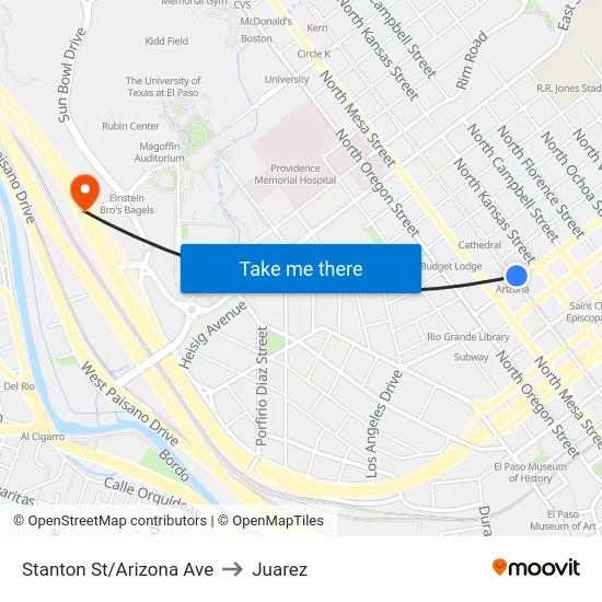 Stanton St/Arizona Ave to Juarez map