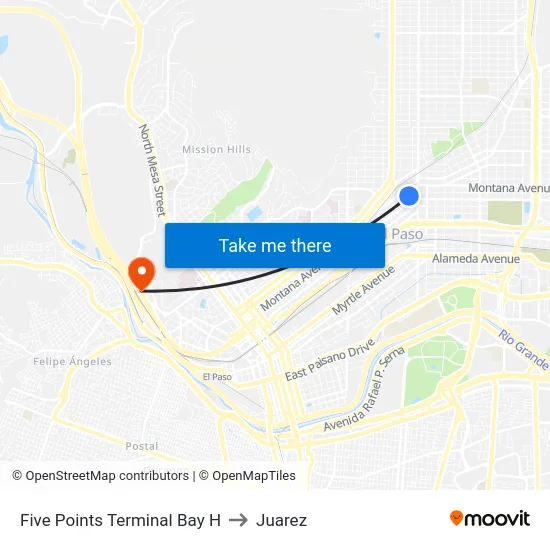 Five Points Terminal Bay H to Juarez map