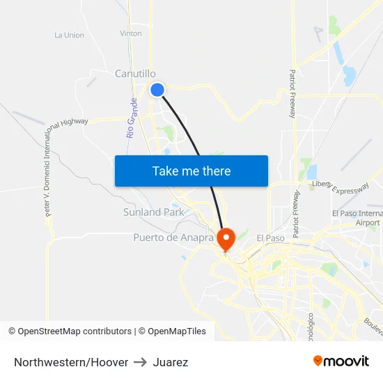 Northwestern/Hoover to Juarez map
