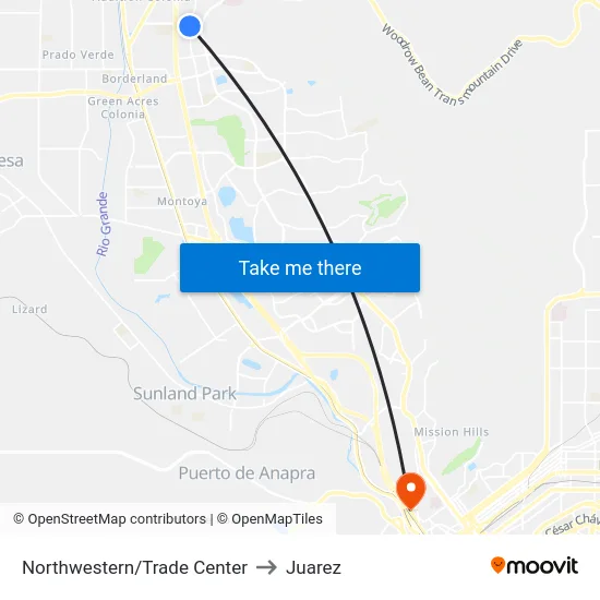 Northwestern/Trade Center to Juarez map