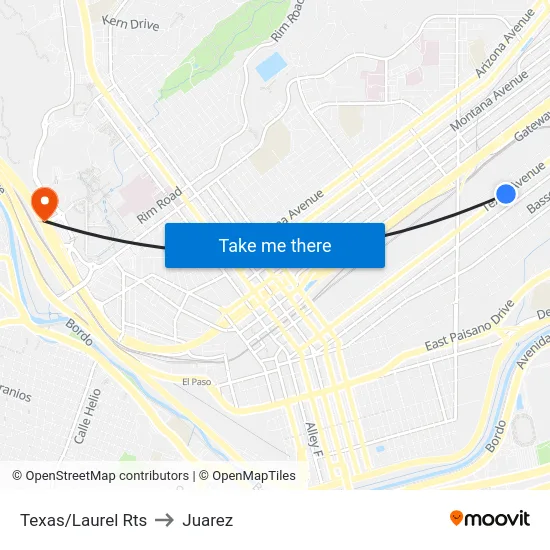 Texas/Laurel Rts to Juarez map