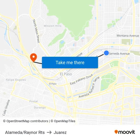 Alameda/Raynor Rts to Juarez map