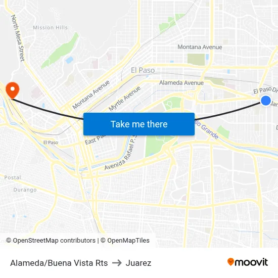 Alameda/Buena Vista Rts to Juarez map