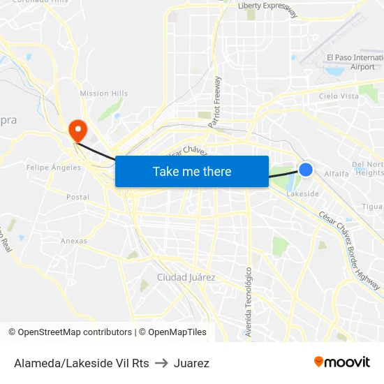 Alameda/Lakeside Vil Rts to Juarez map