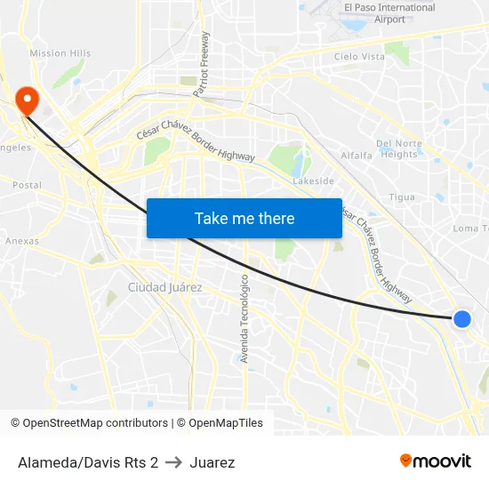 Alameda/Davis Rts 2 to Juarez map