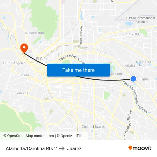 Alameda/Carolina Rts 2 to Juarez map