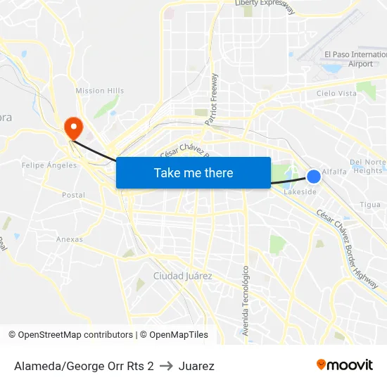 Alameda/George Orr Rts 2 to Juarez map