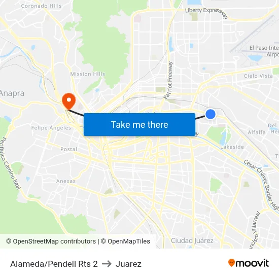 Alameda/Pendell Rts 2 to Juarez map