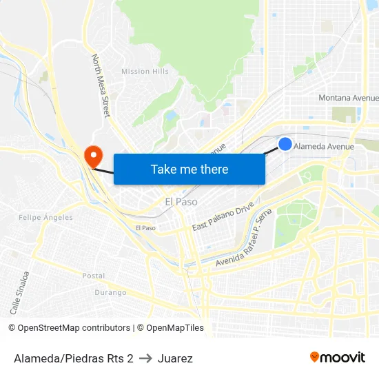 Alameda/Piedras Rts 2 to Juarez map
