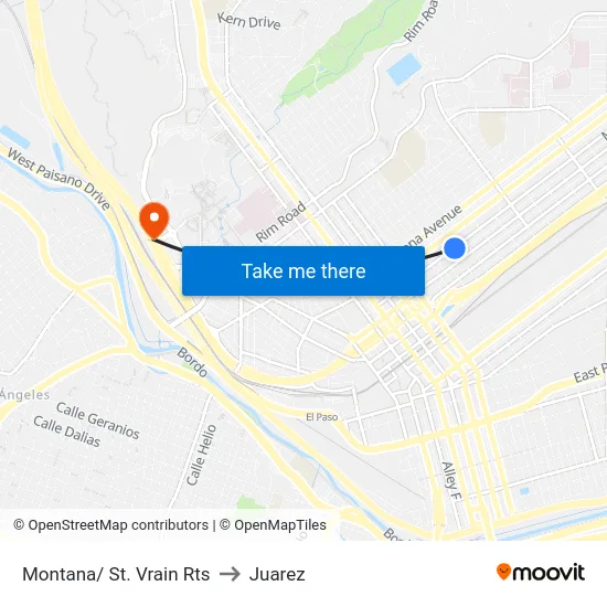 Montana/ St. Vrain Rts to Juarez map