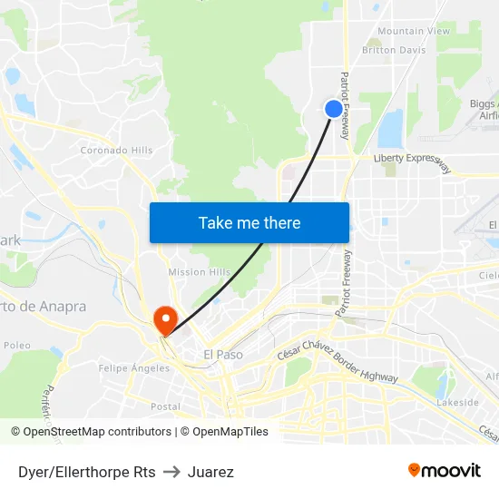 Dyer/Ellerthorpe Rts to Juarez map