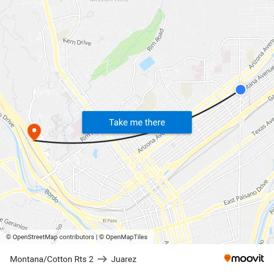 Montana/Cotton Rts 2 to Juarez map