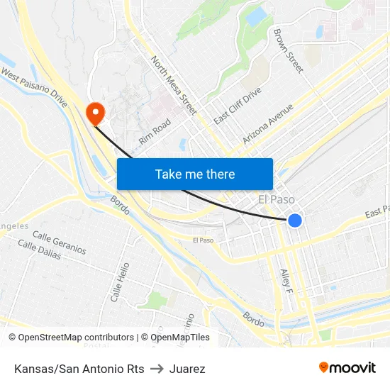 Kansas/San Antonio Rts to Juarez map