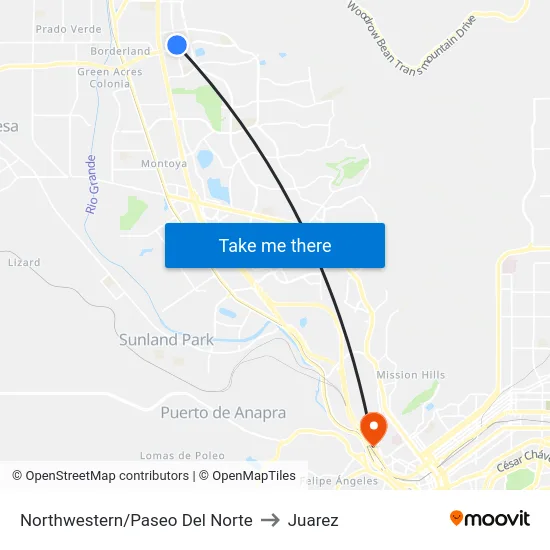 Northwestern/Paseo Del Norte to Juarez map