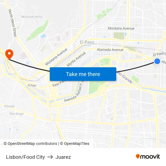 Lisbon/Food City to Juarez map