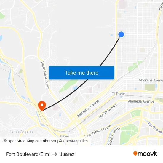 Fort Boulevard/Elm to Juarez map