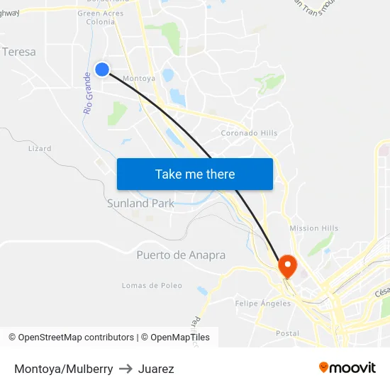 Montoya/Mulberry to Juarez map