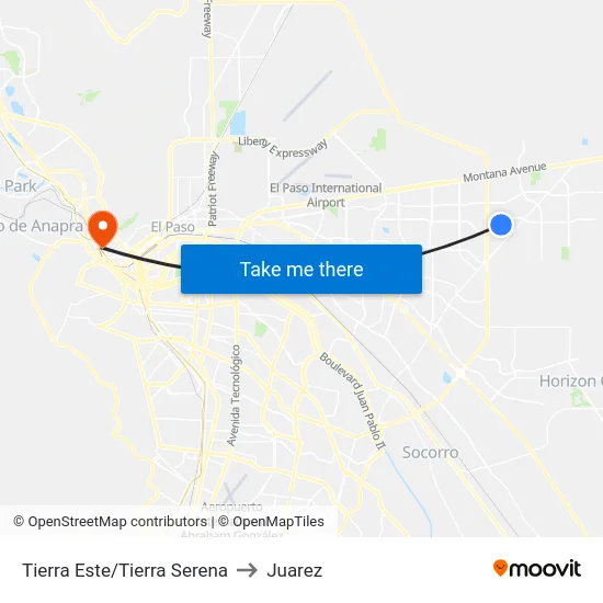 Tierra Este/Tierra Serena to Juarez map