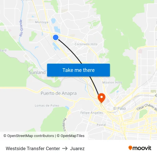 Westside Transfer Center to Juarez map