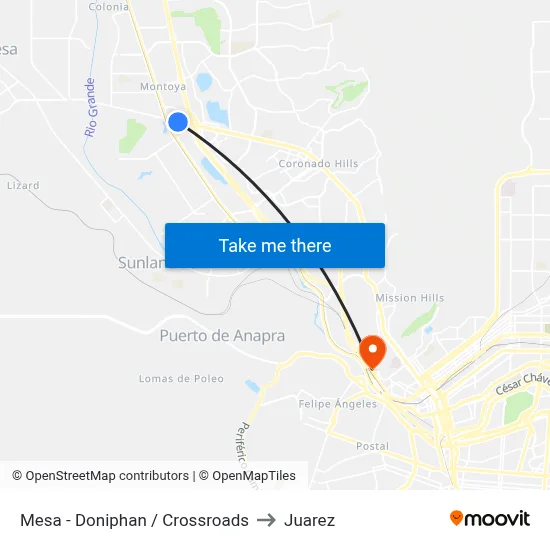 Mesa - Doniphan / Crossroads to Juarez map