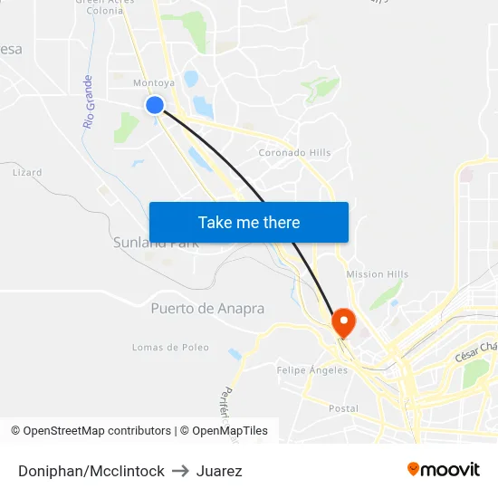 Doniphan/Mcclintock to Juarez map