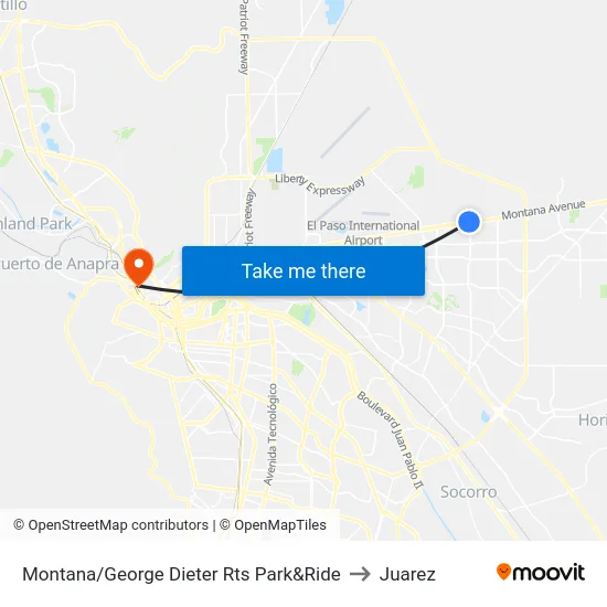 Montana/George Dieter Rts Park&Ride to Juarez map