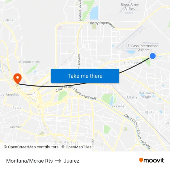 Montana/Mcrae Rts to Juarez map