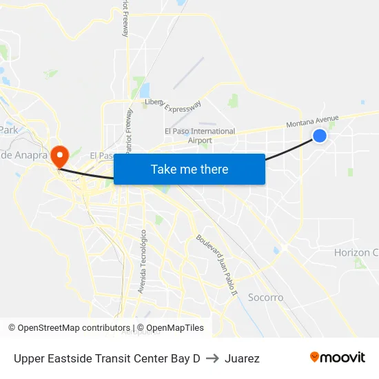 Upper Eastside Transit Center Bay D to Juarez map