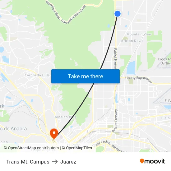 Trans-Mt. Campus to Juarez map