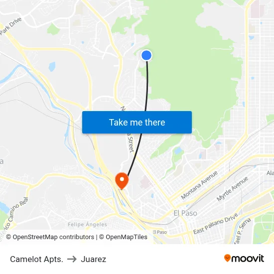 Camelot Apts. to Juarez map