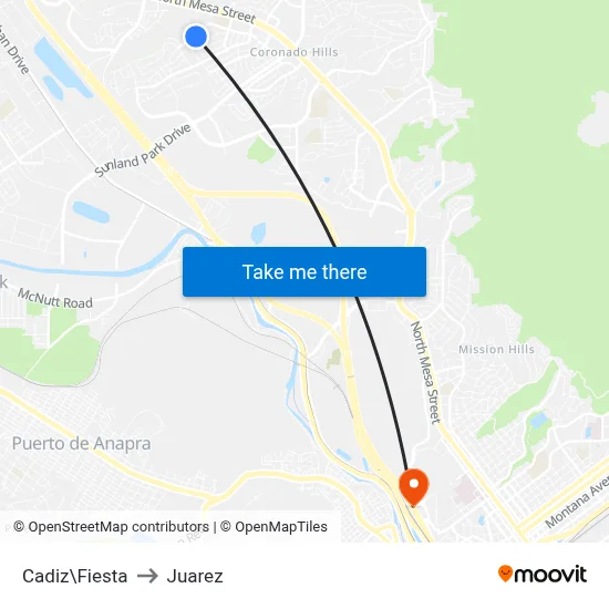 Cadiz\Fiesta to Juarez map