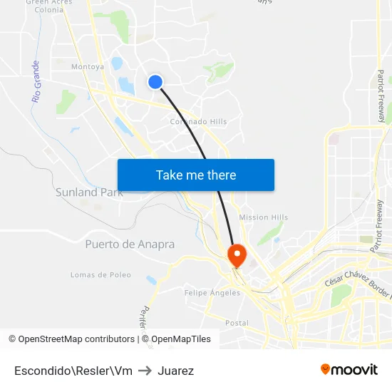 Escondido\Resler\Vm to Juarez map