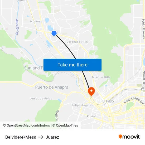 Belvidere\Mesa to Juarez map
