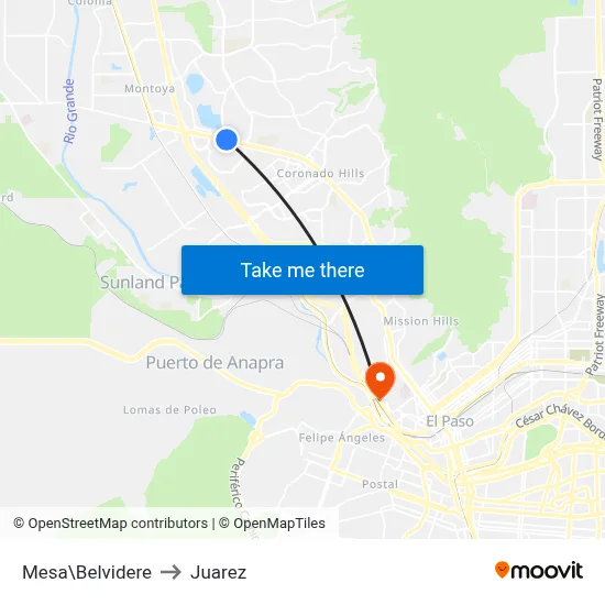 Mesa\Belvidere to Juarez map