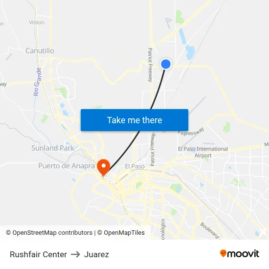 Rushfair Center to Juarez map