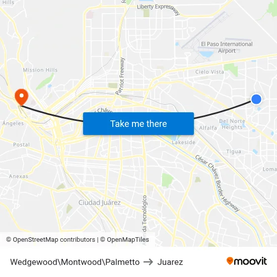 Wedgewood\Montwood\Palmetto to Juarez map