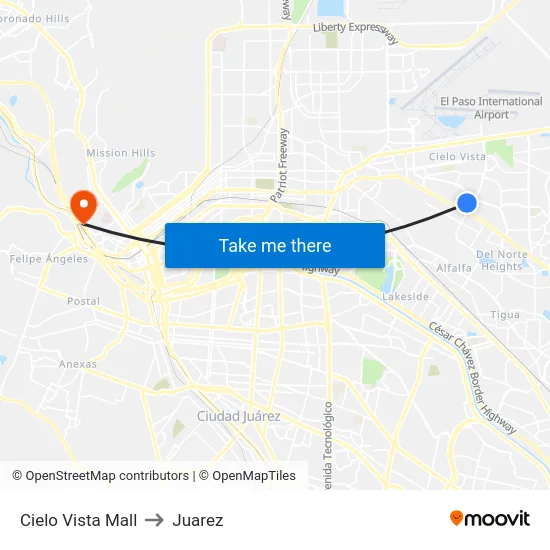 Cielo Vista Mall to Juarez map