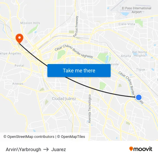 Arvin\Yarbrough to Juarez map